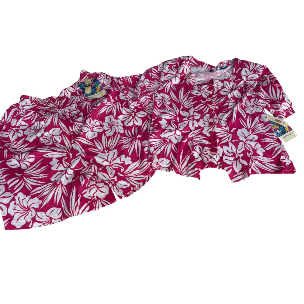 Jaclyn Sport Vintage 90s Pink Floral Top Shorts Set‎ NWT Size L Beach